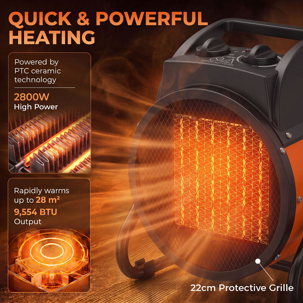 Outsunny Orange Tiltable Industrial Fan Heater with Adjustable Thermostat 9554BTU 2800W Image 4