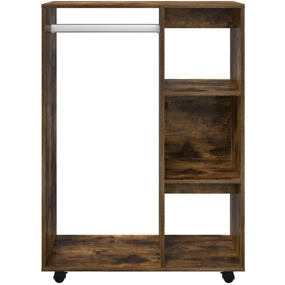 vidaXL 3 Shelf Smoked Oak Wardrobe with Coat Rack and Wheels Image 2