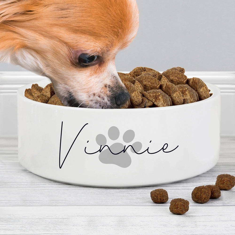 Personalised Memento Grey Paw Print Name Medium Pet Bowl 14cm Image 3
