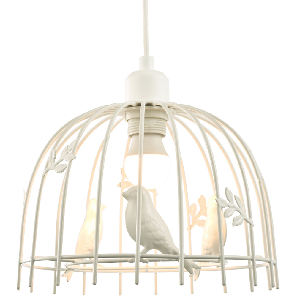 Happy Homewares White Gloss Metal Birdcage Birds and Leaves Shabby Chic Pendant Shade Image 4