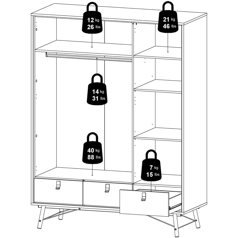 Florence Ry 3 Door 3 Drawer Jackson Hickory Oak Wardrobe Image 9