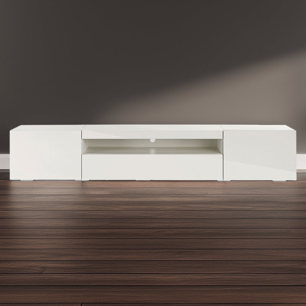 MMT Furniture Designs 3 Door Single Shelf Matt Gloss White Modern TV Unit Image 1