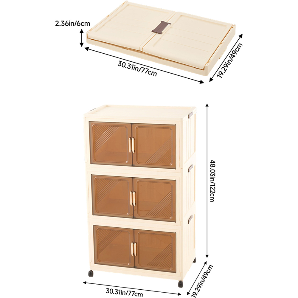 Living and Home 3-Tier Cream and Amber Transparent Foldable Storage Cabinet with Castors Image 8