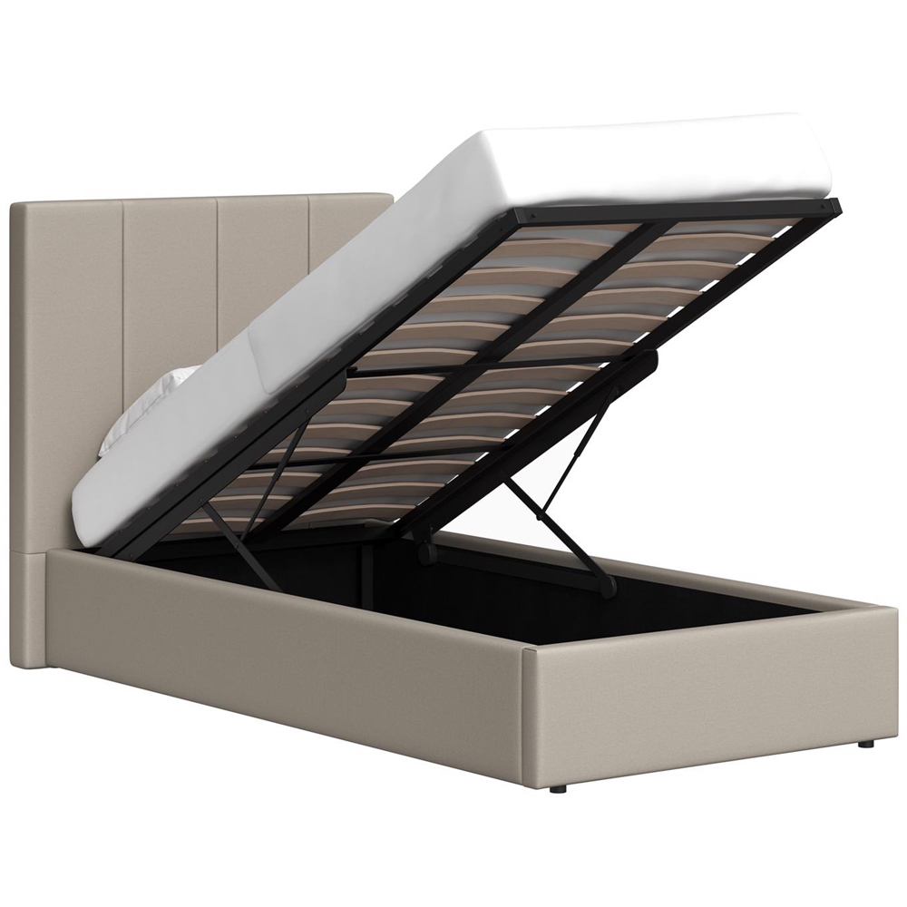 FWStyle Hoscar Single Beige Upholstered Lift-Up Ottoman Bed Frame with Ribbed Headboard Image 4