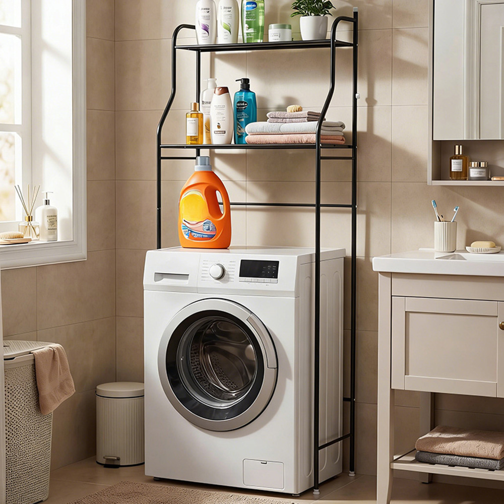 Living and Home 2 Shelf Black Over-Washing Machine Storage Rack Image 1