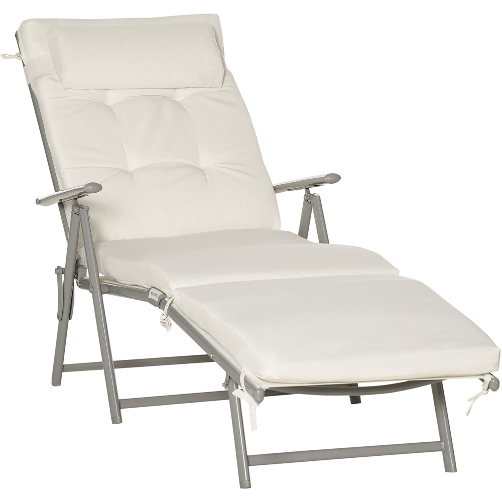 Outsunny Cream White Foldable Sun Lounger with Cushion Image 2