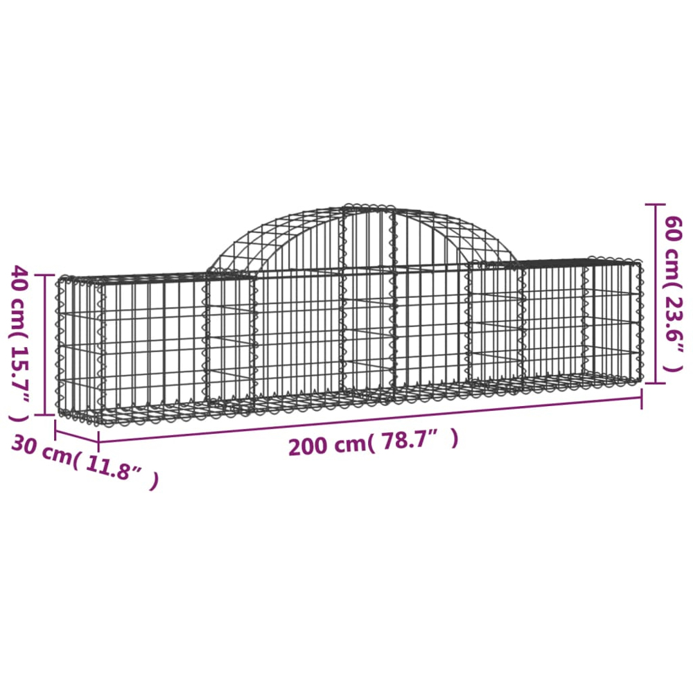 vidaXL Silver Galvanised Iron Arched Gabion Basket 200 x 30 x 40/60cm 18 Pack Image 5