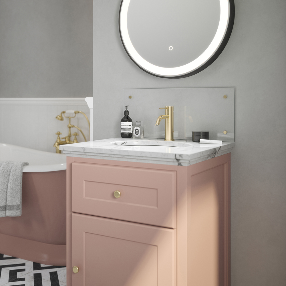 Splashback 0.4cm Thick Clear Protective Glass with Brushed Brass Caps 60 x 25cm Image 2