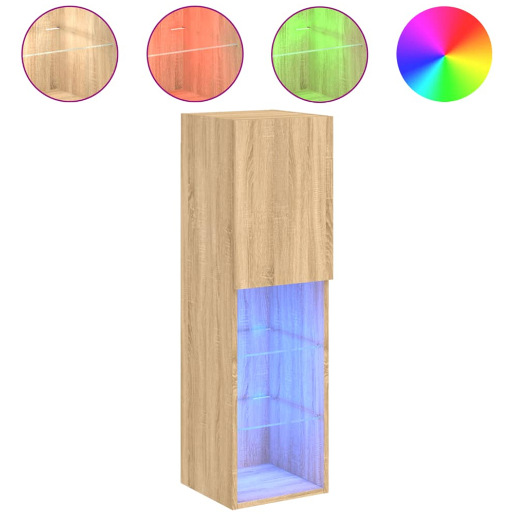 vidaXL Single Door 3 Shelf Sonoma Oak Wooden TV Cabinet with LED Set of 2 Image 6