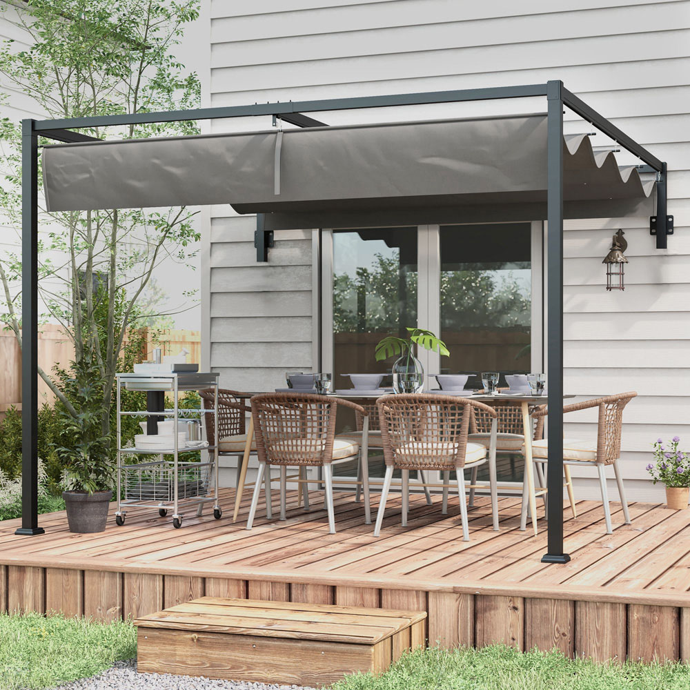 Outsunny 3 x 4m Grey Steel Frame Retractable Lean to Pergola Image 3