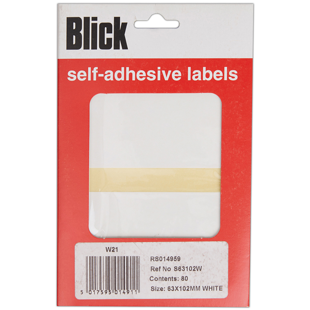 Blick White Rectangular Self Adhesive Office Label 63 x 102mm 80 Pack Image 1