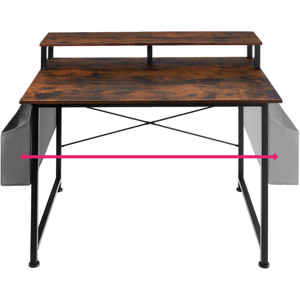 tectake Single Shelf Dark Rustic Wooden Desk with Fabric Bag Image 7