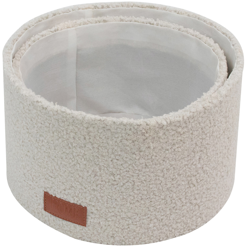 JVL Shiro White Boucle Fabric Round Storage Basket 2 Pack Image 3