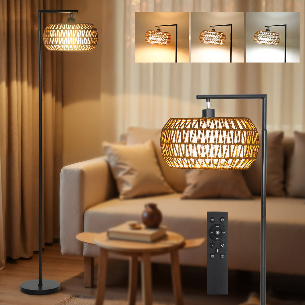 Portland Black Boho Dimmable LED Floor Lamp with Double Shade Image 5