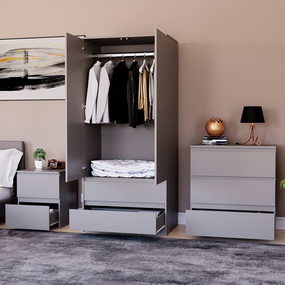 Vida Designs Denver Grey 3 Piece Bedroom Furniture Set Image 5