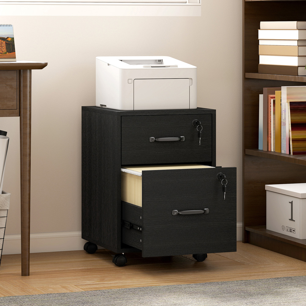 Portland 2 Drawer Black Mobile Lockable Filing Cabinet with Keys  Image 3