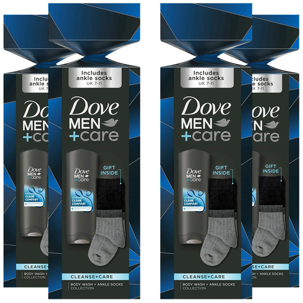 Dove Men+Care Cleanse+Care Body Wash and Socks Gift Set 4 Pack Image 1