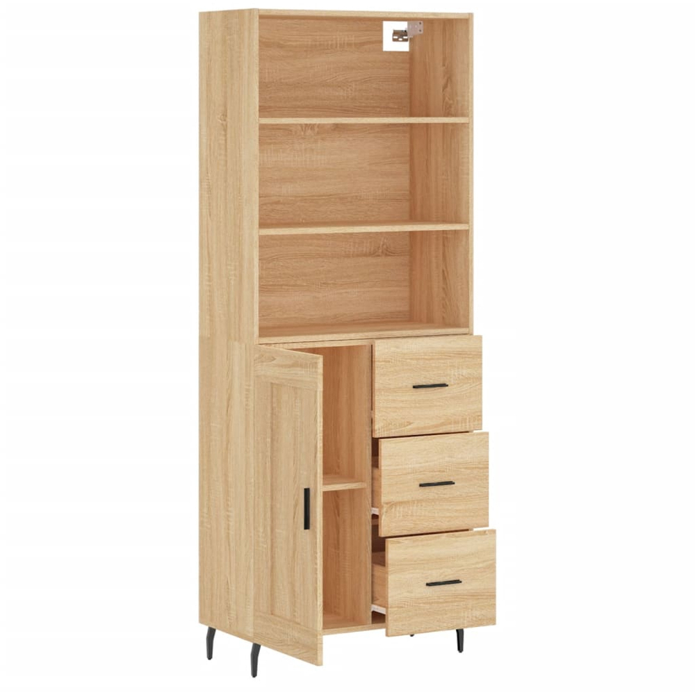 vidaXL Single Door 3 Drawer 3 Open Shelf Sonoma Oak Highboard with Metal Legs Image 4