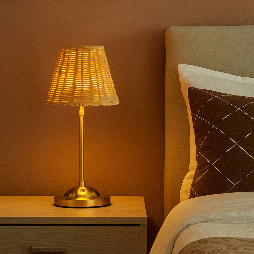 Lighting Collection Tusk Natural Rattan Rechargeable Table Lamp Image 2