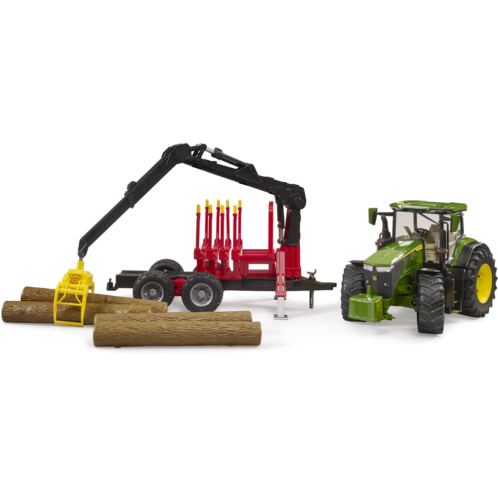 Bruder John Deere 7R 350 Tractor with Forestry Trailer and 4 Trunks Image 8