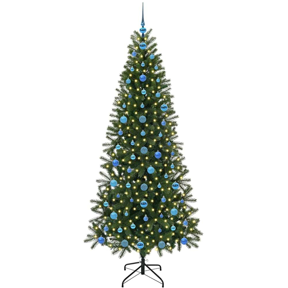 vidaXL Pre-Lit Blue Baubles Green Artificial Christmas Tree 7ft Image 1
