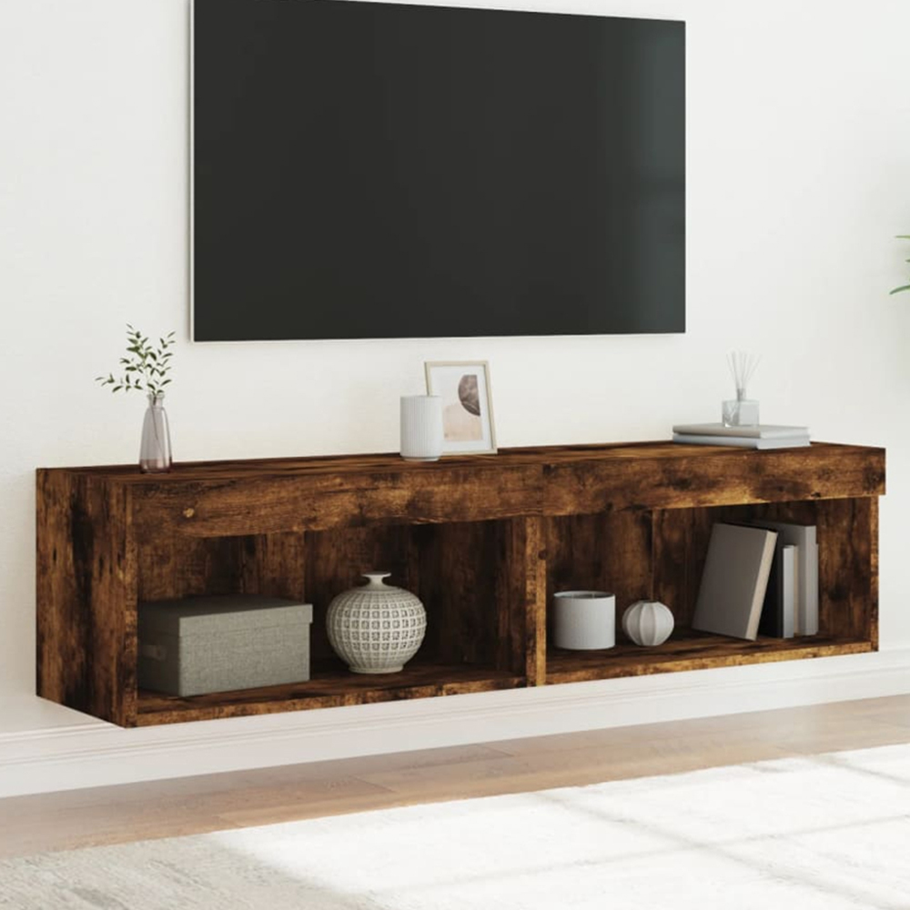 vidaXL Smoked Oak TV Cabinet with LED Light Set of 2 Image 4