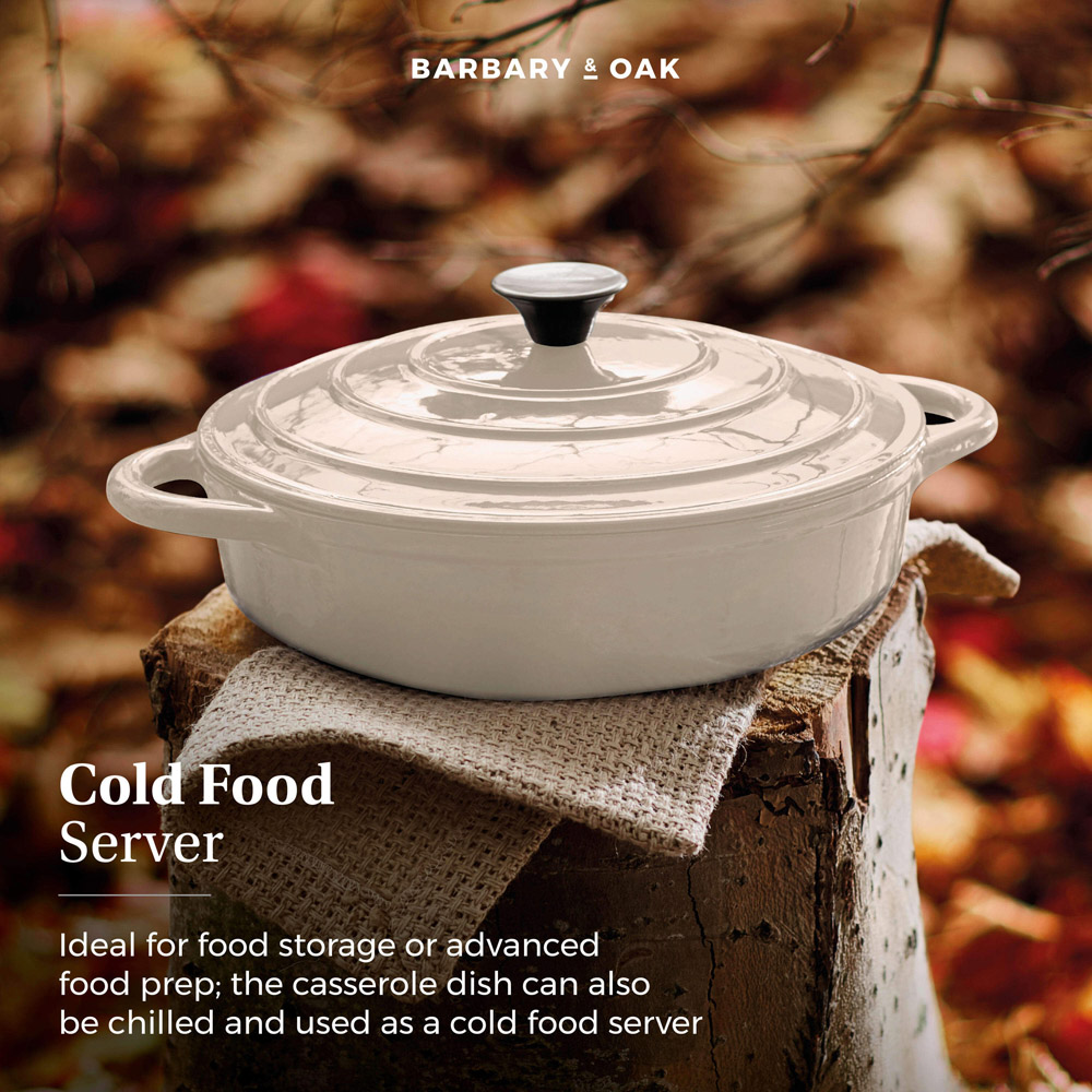 Barbary & Oak 28cm Camembert Cream Cast Iron Shallow Casserole Dish with Domed Lid Image 6