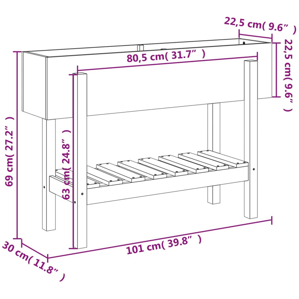 vidaXL Single Shelf Natural Raised Garden Bed 101 x 30 x 69cm Image 8