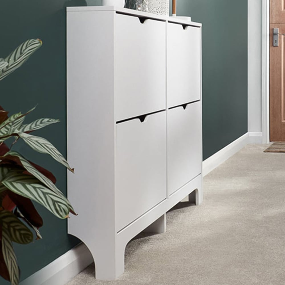 GFW White Narrow 4 Drawer Shoe Cabinet Image 1