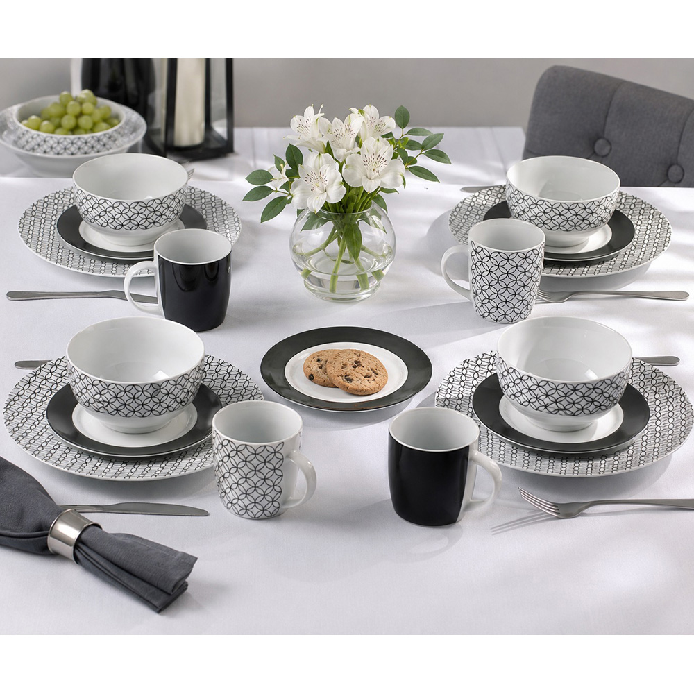 Waterside Geo Black and White 16 Piece Dinner Set Image 4