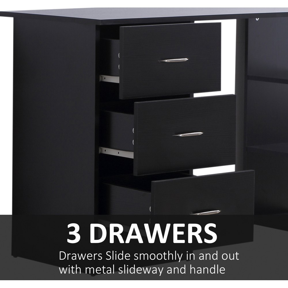 Portland 3 Drawer 3 Shelf Modern Style Computer Desk Black Image 6