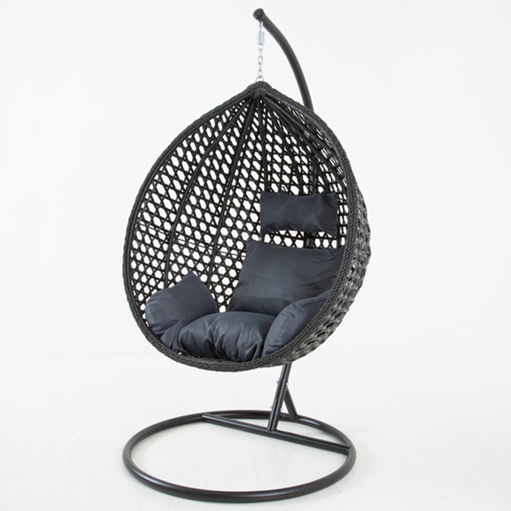 Outdoor Living The Onyx Black Hanging Swing Large Egg Chair with Cushions Image 3