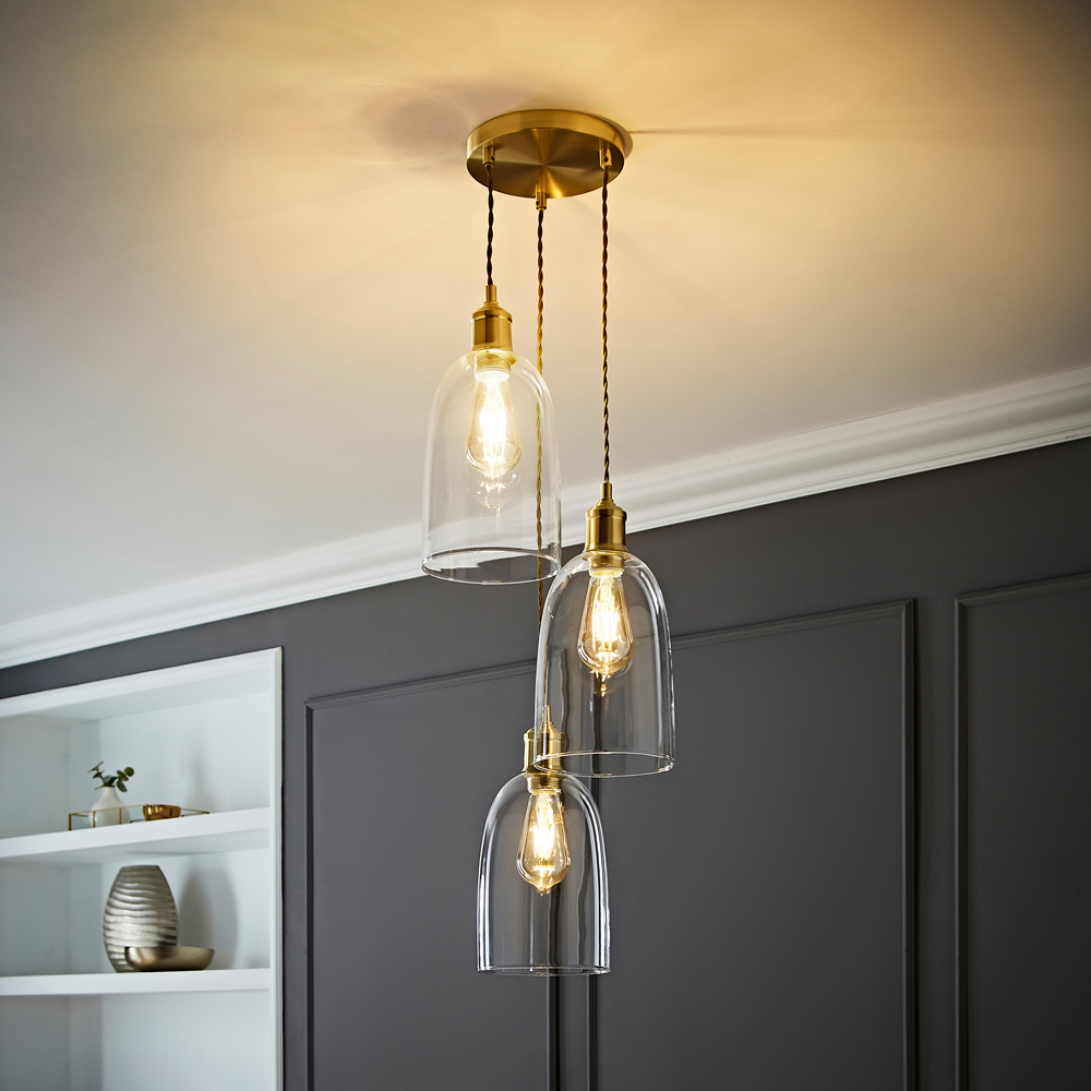 ValueLights Kira Glass Dome 3 Drop Cluster Brushed Gold LED Ceiling Pendant Light Image 2
