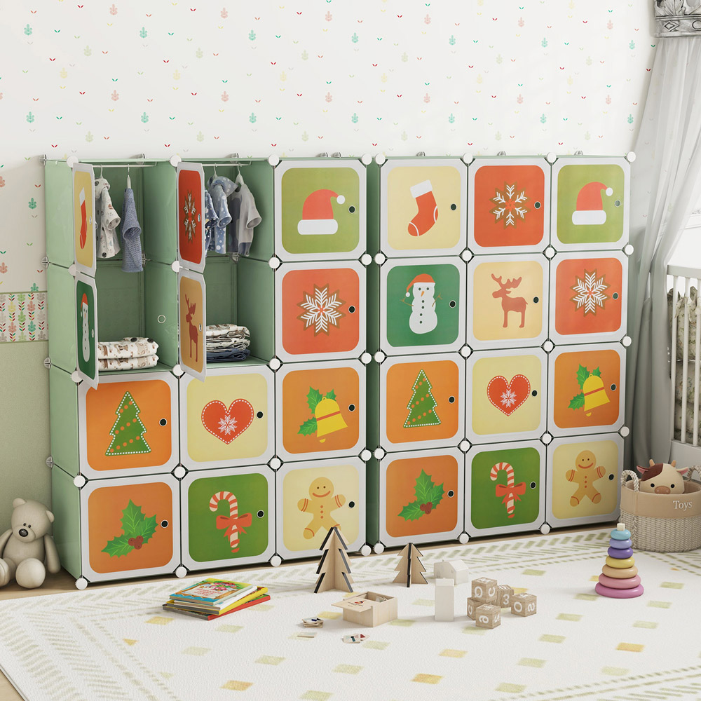 Costway 12 Cube Green Kids Portable Wardrobe Image 3