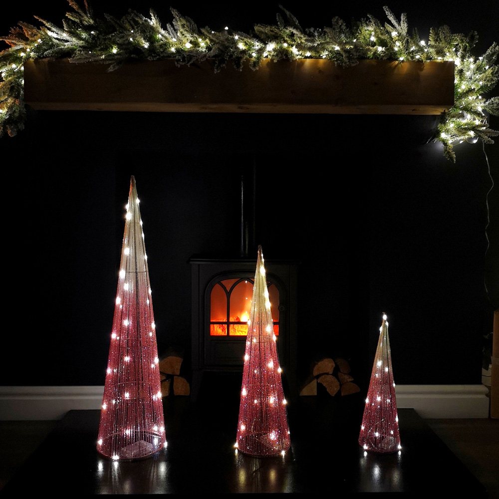 Samuel Alexander Pink Obelisk Tree Cone LED Christmas Decoration 3 Pack Image 4