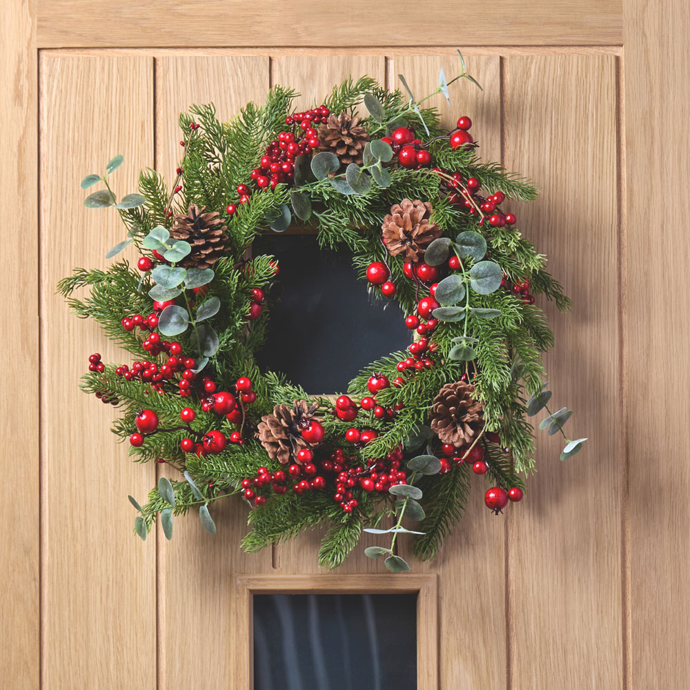 The Christmas Workshop Artificial Wreath with Pinecones Eucalyptus and Red Berries 45cm Image 2