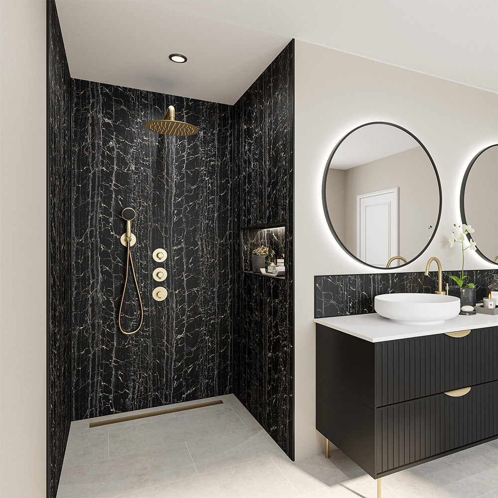 Wetwall Alloy Nero Portoro Shower Wall Panel 1220mm Image 1