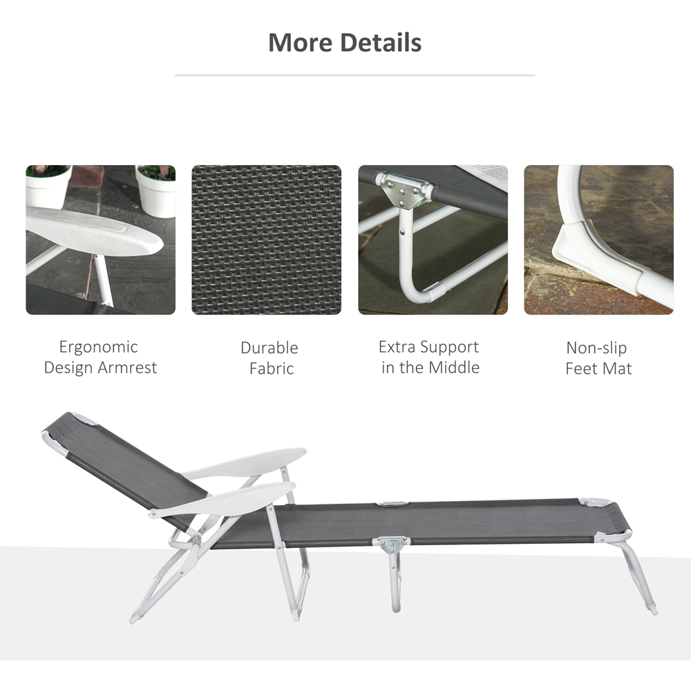 Outsunny Grey 4 Level Adjustable Sun Lounger Image 5