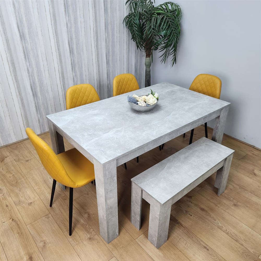 Portland 6 Seater Dining Set Stone Grey Effect and Mustard Image 3