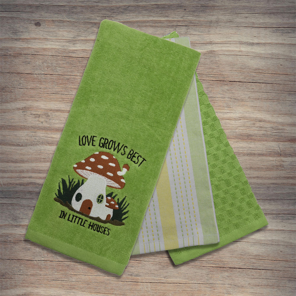 Kitchen Trends 3 Piece Mushroom Home Tea Towel Set Image 2