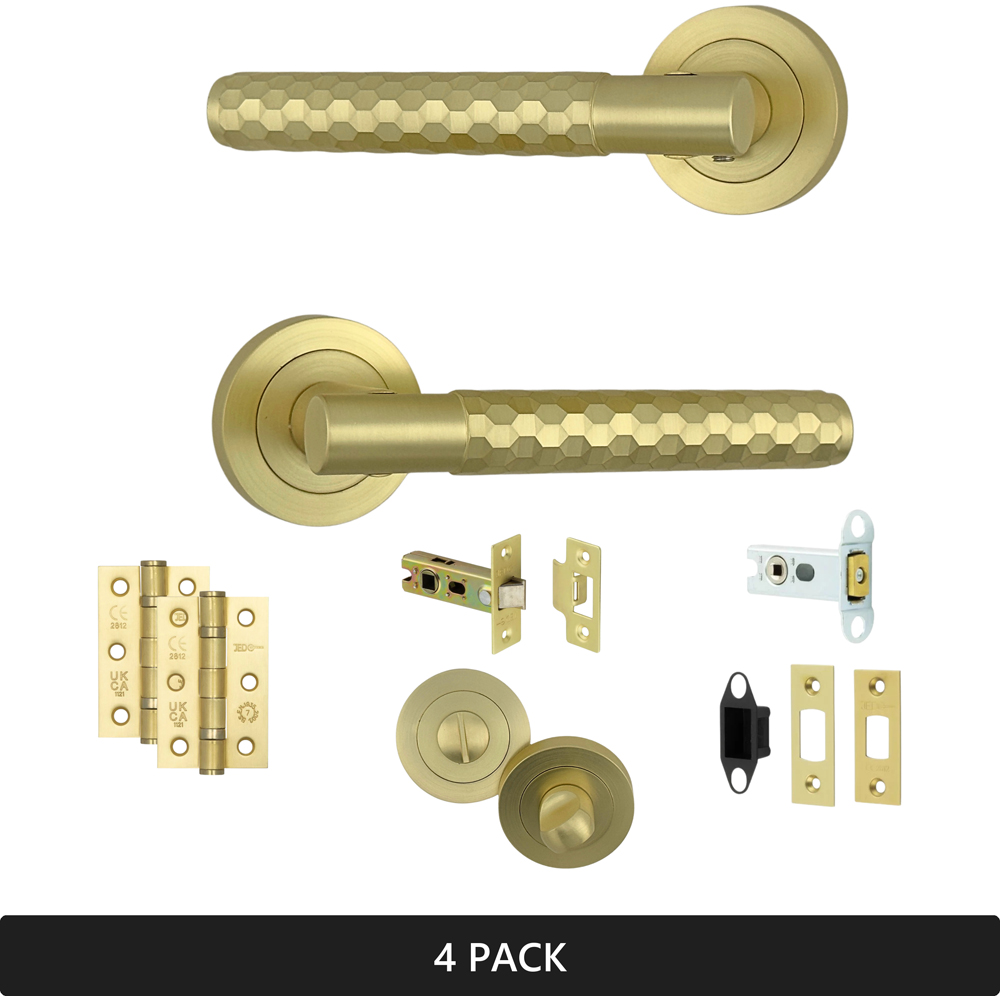 AXS Hardware Montana Satin Brass Knurled Bathroom Door Handles on Rose 4 Pack Image 8