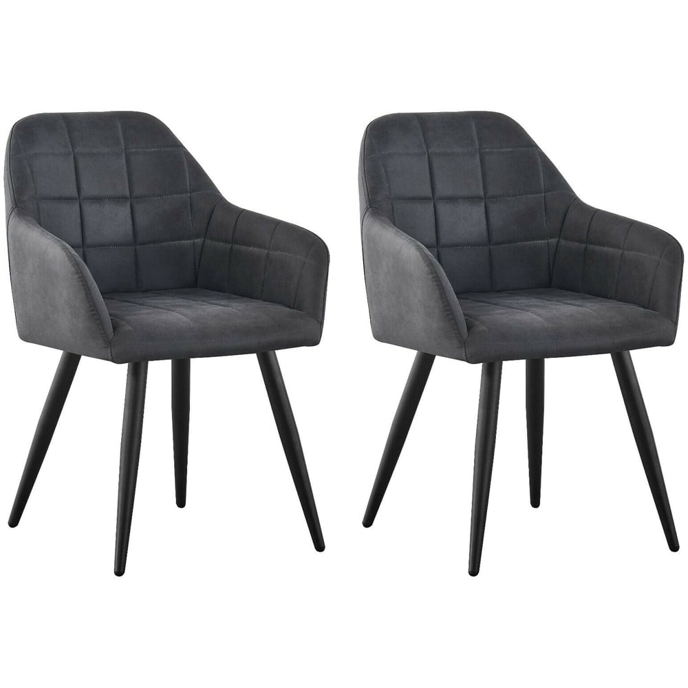 wilko Adrian Set of 2 Dark Grey Suede Faux Leather Dining Chairs Image 4
