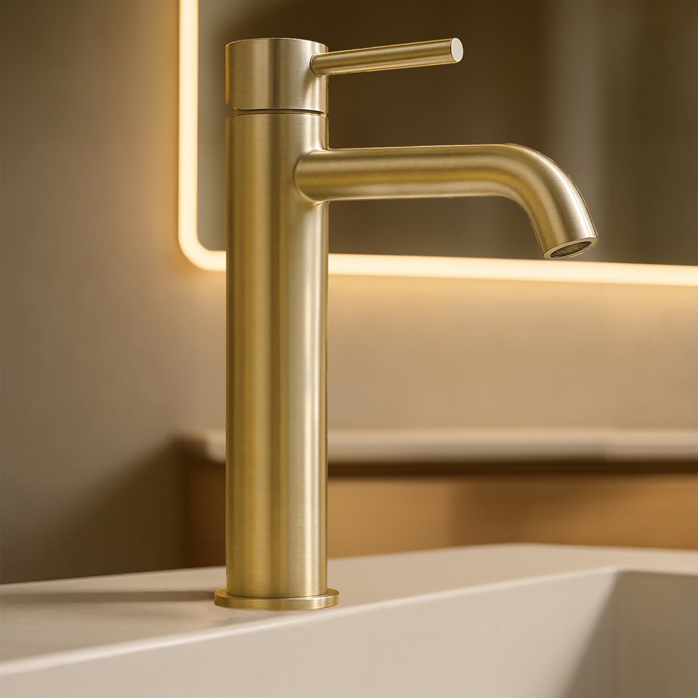Go Bathrooms Gold Countertop Vessel Tall Basin Mixer Tap Image 2