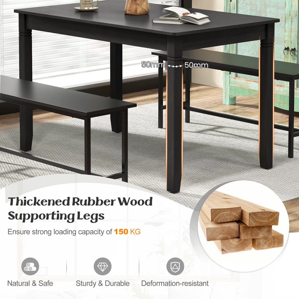 Costway 4 Seater Wooden Rectangular Dining Table Black Image 8