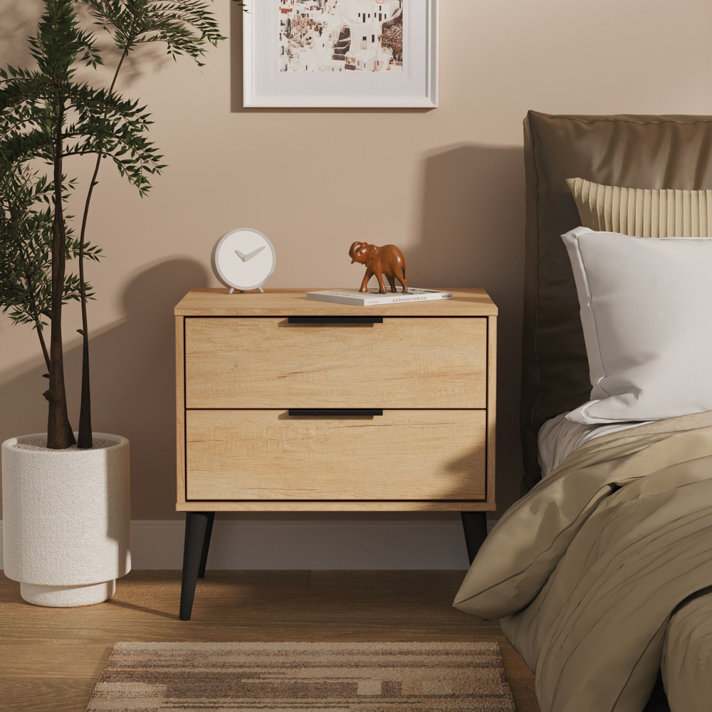 Crowndale Hong Kong 2 Drawer Nebraska Oak Side Table Ready Assembled Image 7