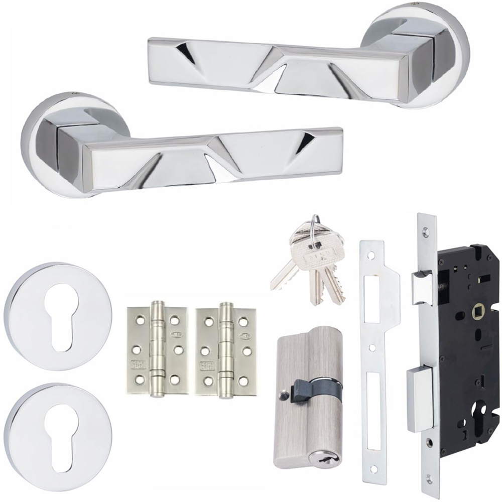 Golden Grace Polished Chrome Modern Nova Euro Lock Door Handle Set 70mm Image 1