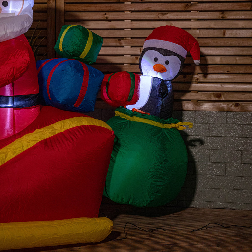 Samuel Alexander Santa and Penguin in Sleigh Light Up Inflatable Christmas Decoration 9ft Image 3