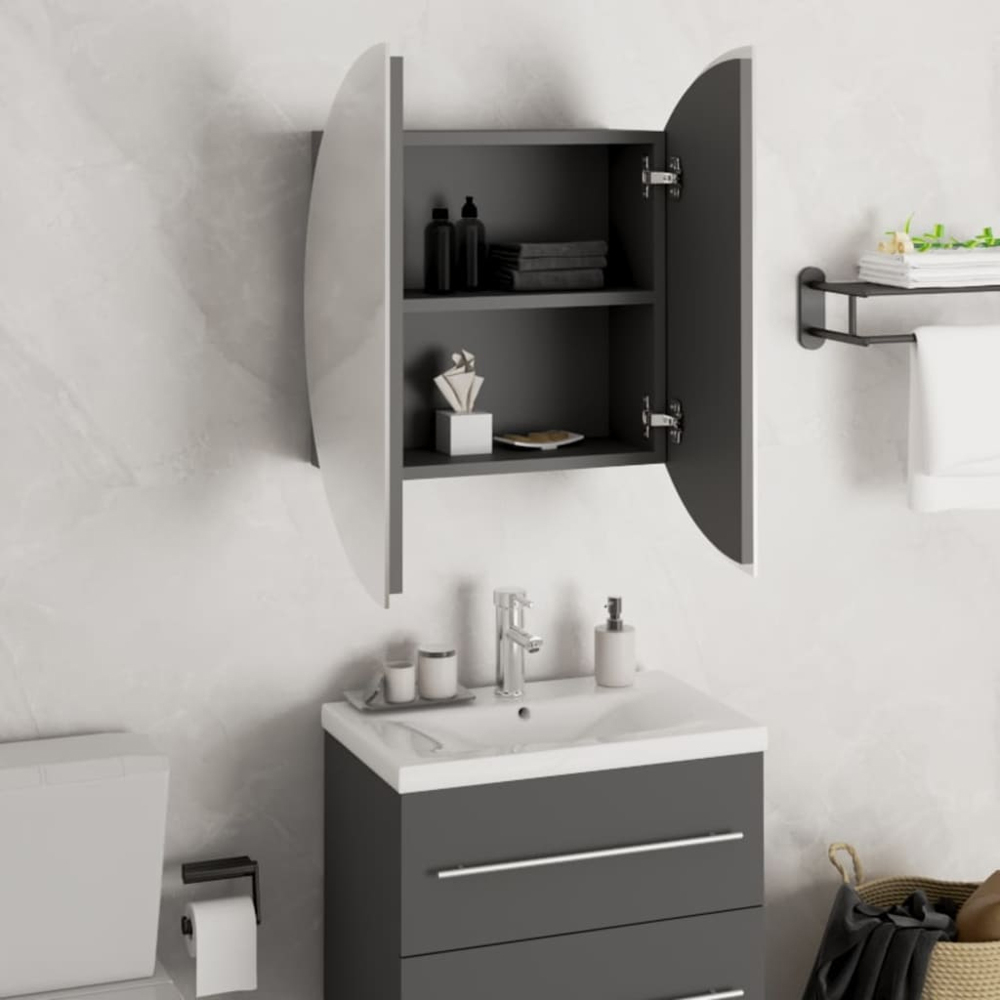 vidaXL 2 Door Grey Round LED Mirror Bathroom Cabinet Image 4