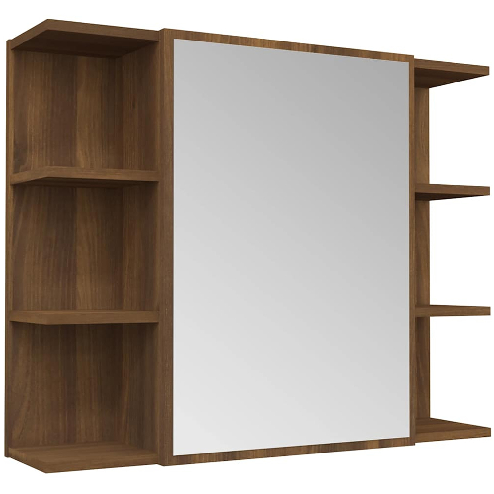 vidaXL Single Door 6 Open Shelf Brown Oak Mirrored Bathroom Cabinet Image 2