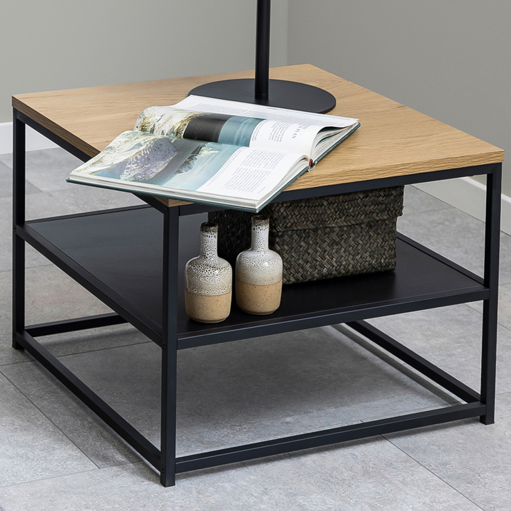 Florence Gila Single Shelf Oak and Black Square Coffee Table Image 1